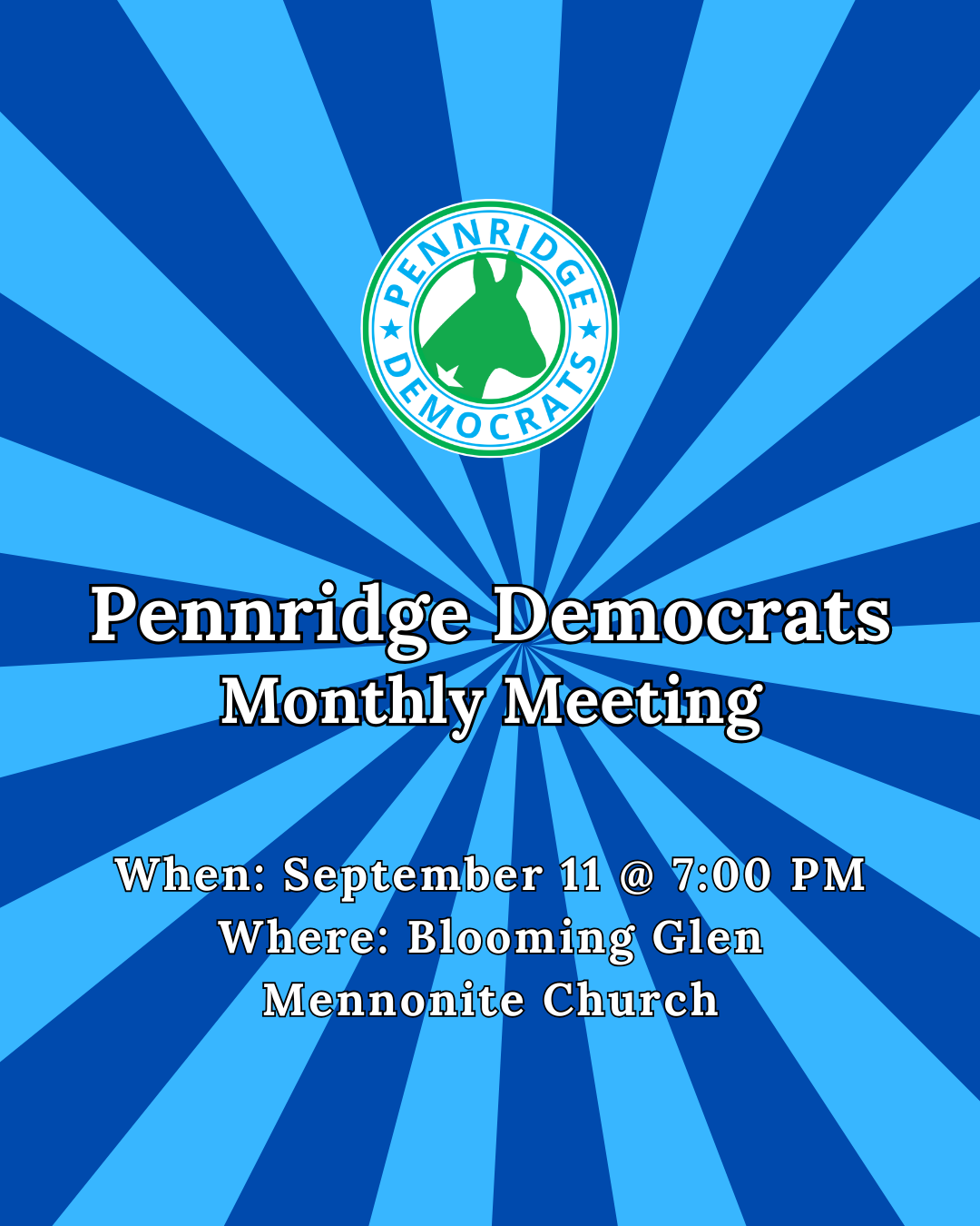 Pennridge Democrats Monthly Meeting - Thursday September 11 @ 7:00 PM