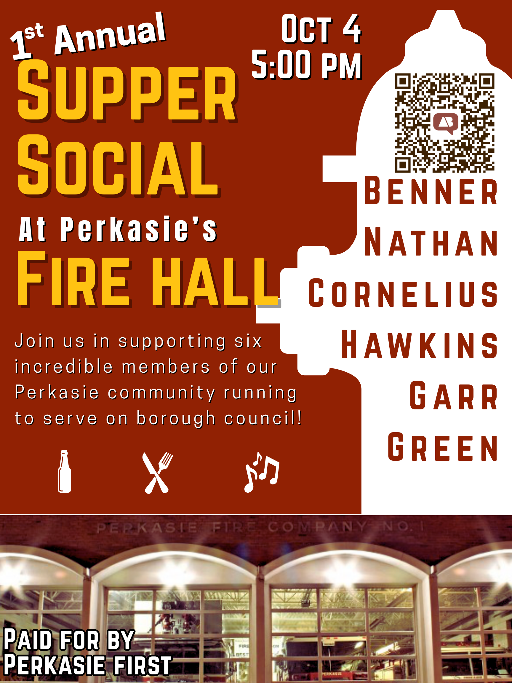 Supper Social at Perkasie Fire Hall. October 4, 2025 @ 5:00 PM